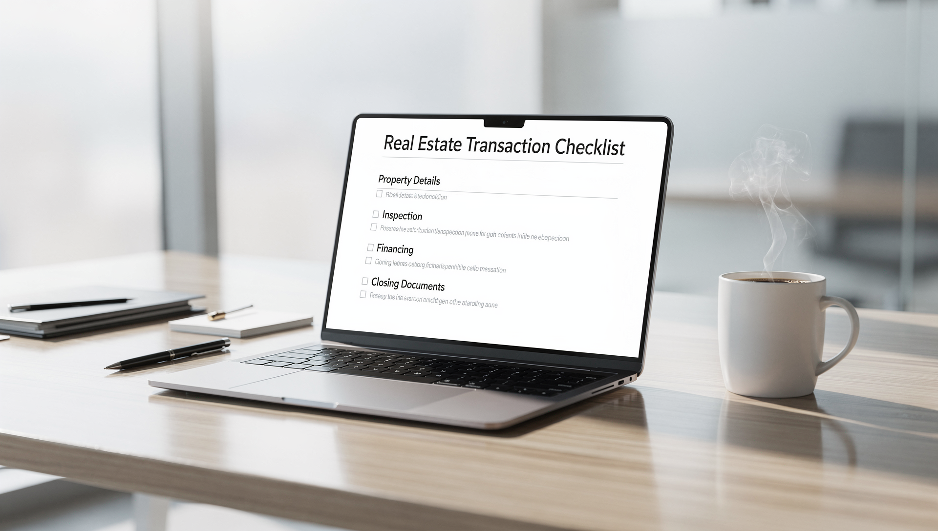 Real estate transaction checklist and timeline management on a laptop