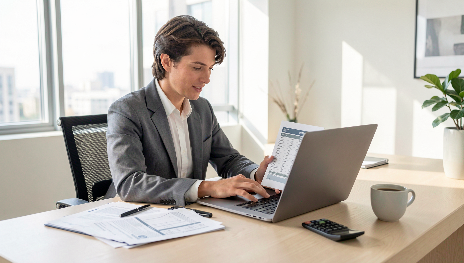 Real estate agent reviewing transaction coordinator costs at a desk